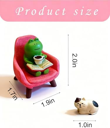 Miniature Frog Figurines Set, Cute Resin Desk Decor with Pink Chair and Sleepy Cat, Small Shelf Decoration for Office Home Workspace, Gifts for Women Teachers Coworkers Frog Lovers