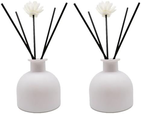 2PCS Perfume Reed Diffuser Bottle,Empty Glass Container 100ml Fragrance Accessories use with Black Sticks for DIY Replacement (Matte White)