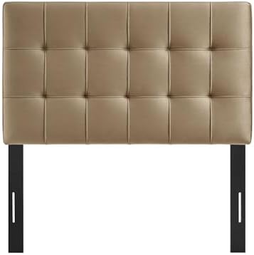 Modway Lily Twin Size Stain-Resistant Performance Velvet Headboard in Taupe - Velvet Upholstery with Button Tufting and 4 Adjustable Height Positions