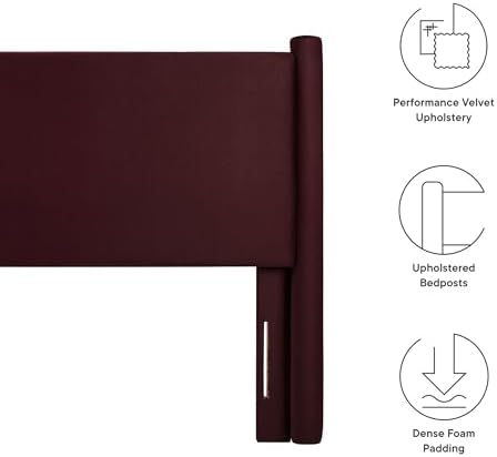 Modway Rael Queen Upholstered Headboard with Pillars in Mulberry – Velvet Headboard – Stain-Resistant Performance Velvet Headboard for Queen Size Beds