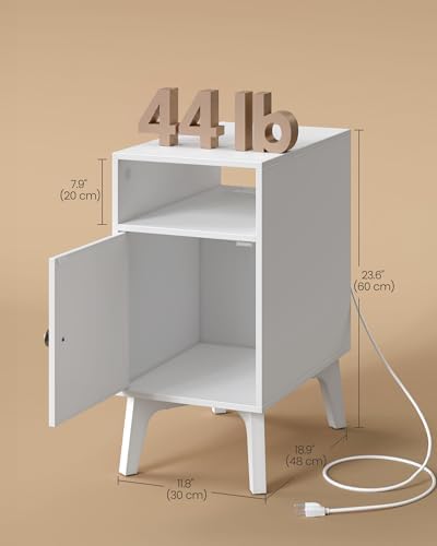 VASAGLE End Table with Charging Station, Narrow Side Table, Nightstand