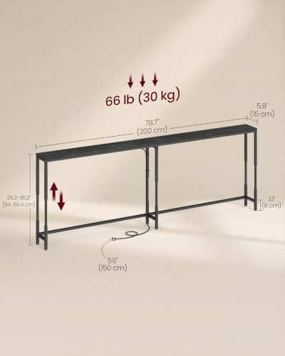 VASAGLE 78.7"Console Table, 25.2-35.2"Height Adjustable, with Power Outlet