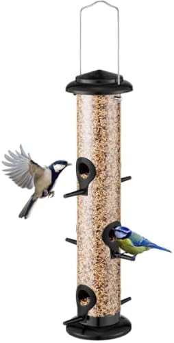 iBorn Bird Feeders for Outdoors 14" 6 Ports Chew-Resistant, Black, 1PK