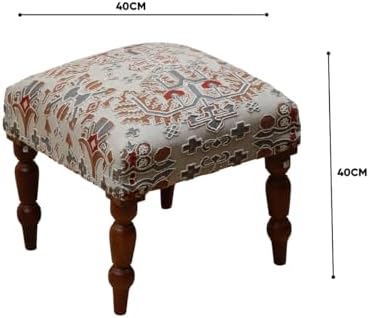 Handmade Jute Ottoman Footstool | Square Upholstered Accent Stool with Wooden Legs | Decorative Foot Rest & Seating for Living Room, Bedroom, Entryway & Hallway (Multicolor)