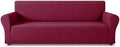 ZNSAYOTX 1 Piece Stretch Oversized Sofa Covers (91"-112"), New Plaid Couch Cover with Non-Slip Buckle for Dog Pets, Ultimate Soft Cozy Washable X-Large Sofa Slipcover Form Fit Protector, Wine Red