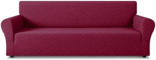 ZNSAYOTX 1 Piece Stretch Oversized Sofa Covers (91"-112"), New Plaid Couch Cover with Non-Slip Buckle for Dog Pets, Ultimate Soft Cozy Washable X-Large Sofa Slipcover Form Fit Protector, Wine Red