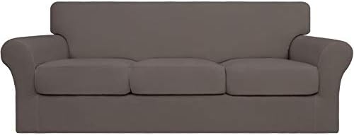 Easy-Going 4 Pieces Stretch Soft Couch Cover for Dogs - Washable Sofa Slipcover for 3 Separate Cushion Couch - Elastic Furniture Protector for Pets, Kids (Sofa, Taupe, Large)