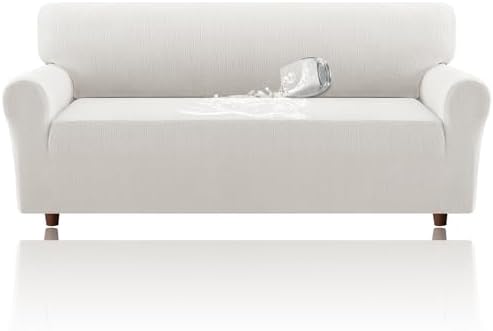 H.VERSAILTEX Jacquard Sofa Slipcover with Waterproof Seat Furniture Protector 1 Piece Stretch Sofa Covers with Elastic Bottom for Kids, Pets, Dog(Sofa XL, Pale Oak)