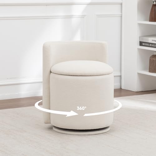 MINCETA Vanity Chair with Storage, 360° Swivel Accent Chair, Beige