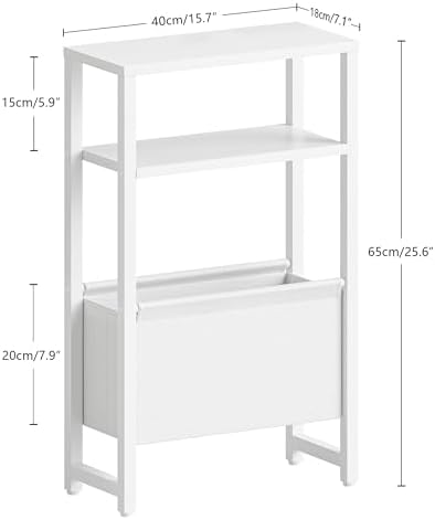 Narrow Side Table, Slim End Table with Magazine Rack, Skinny Bedside Table for Small Spaces, 3 Tier Sofa Couch Table Nightstand for Living Room, Bedroom, White LET503W
