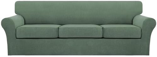 Turquoize 4 Piece Sofa Covers for 3 Cushion Couch Sofa Slipcover Soft Couch Cover for Dogs Washable Furniture Cover with 3 Individual Large Cushion Covers Feature Fabric (Large Sofa, Loden Frost)