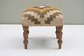 Handmade Jute Upholstered Ottoman Stool | Square Foot Rest with Wooden Legs | Decorative Accent Seating for Bedroom, Living Room, Entryway, Vanity & Hallway (Beige-Pista Green)