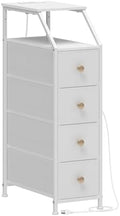 Tohomeor Narrow Dresser Tall Skinny Storage Tower Vertical Slim Chest of Drawers with Charging Station Small Nightstand Side Table for Bedroom, Bathroom, Small Spaces (White, 4 Drawers)