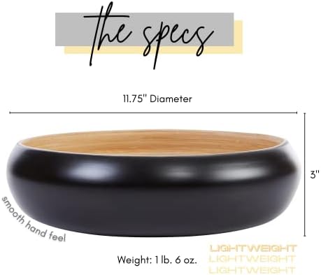 Fruit Bowl for Kitchen Counter – Handmade Spun Bamboo, Large 11.75" Fruit Basket, Eco-Friendly Decorative Serving Bowl for Home Decor, Produce Storage & Centerpiece (Black)