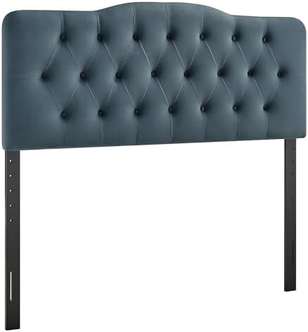 Modway Annabel Performance Velvet Adjustable Queen Headboard in Cadet Blue - Stain-Resistant Padded Headboard Only with Diamond Button Tufting and 7 Height-Adjustable Positions