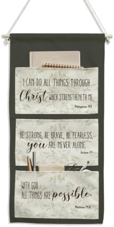 IAXIC Canvas Wall Hanging Organizer with Pockets Fish Extender Hanging Pouch Bible Verses Door Closet Organizers Fabric Storage Pockets Wall Decoration