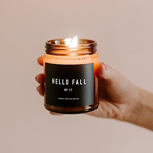 Sweet Water Decor Hello Fall Candle, 9oz Amber Jar, Fall & Thanksgiving
