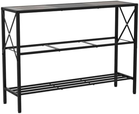 Hoctieon Industrial Console Table, 3 Tier Entryway Table, Hallway Tables, Narrow Sofa Tables with Shelves, Entrance Table for Entryway, Rustic Brown&Black
