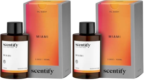 Scentify Miami Aroma Oil Refill Scent for Oil Diffusers - Creamy, Cashmere, Sandalwood, Musk Scents - Luxurious Relaxing Aromatherapy Diffuser Fragrance 100ml, 3.38 oz (Pack of 2)