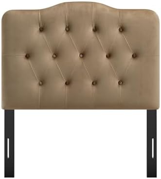 Modway Annabel Performance Velvet Adjustable Twin Headboard in Taupe - Stain-Resistant Padded Headboard Only with Diamond Button Tufting and 7 Height-Adjustable Positions