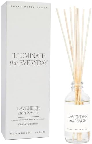 Sweet Water Decor Lavender & Sage Reed Diffuser, 3.5 Fl Oz, 8 Reeds