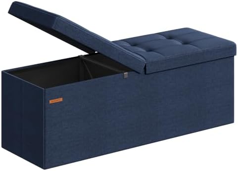 SONGMICS 43.3 Inches Storage Ottoman, Foldable Bench with Flipping Lid