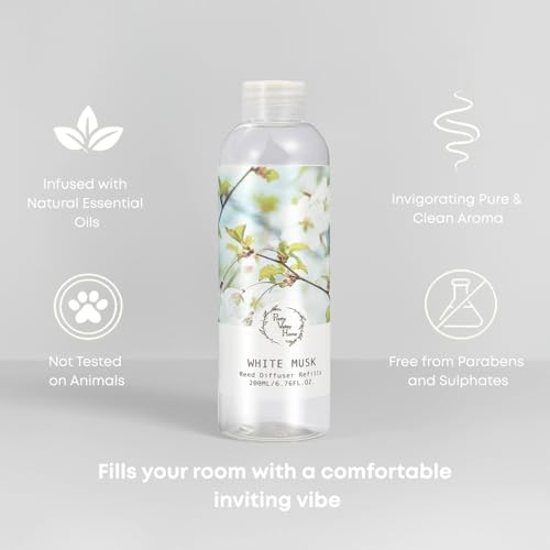 Reed Diffuser Refill, White Musk Floral Diffuser Oil 6.76 fl.oz / 200ml, Home Fragrance for Bedroom, Bathroom, Office Decor