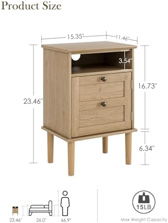 Nightstand, Boho Night Stand with 1 Drawer, Modern Side Accent Table with Open Shelf, Wooden Top Bedside End Table for Bedroom, Living Room, Natural
