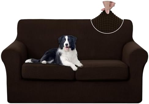 U-NICE HOME 3 Pieces Stretch Loveseat Couch Cover, Chocolate