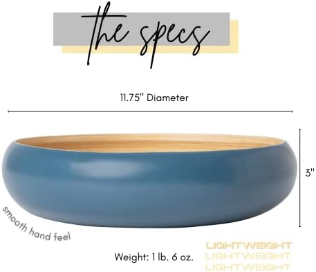 Fruit Bowl for Kitchen Counter – Handmade Spun Bamboo, Large 11.75" Fruit Basket, Eco-Friendly Decorative Serving Bowl for Home Decor, Produce Storage & Centerpiece (Blue)