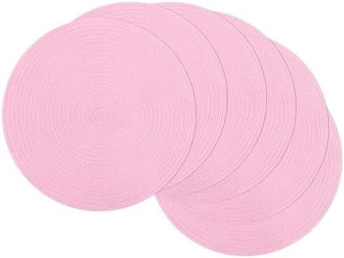 SHACOS Round Braided Placemats Set of 6 Round Table Mats for Dining Tables 15 inch Washable Non Slip Placemats (Pink, 6)