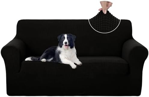 U-NICE HOME Oversized Stretch Loveseat Couch Cover, Black
