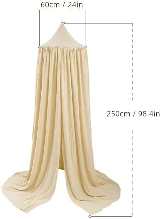 Cotton Kids Bed Canopy, Nursery Room Baby Crib Hanging Curtain Mosquito Net Hideaway Bedding Children Reading Nook Decoration, Pastel Neutral Color for Boys & Girls (Beige)