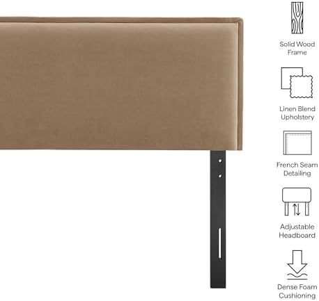 Modway Camille Queen Size Upholstered Linen Blend Headboard with Removable Slipcover – in Almond - Padded Pillow Style Headboard with Adjustable Mounting for Queen Beds