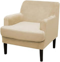 Mid-Century Accent Chair Covers with Cushion Cover Velvet 2 Pieces Upholstered Armchair Slipcovers for Living Room Comfy Sofa Reading Furniture Protector for Apartment Bedroom Office (Beige)