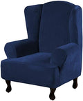 H.VERSAILTEX Wingback Chair Covers Velvet Plush Wing Chair Slipcover 1 Piece High Stretch Wing Back Chair Slipcovers Sofa Cover Furniture Cover with Elastic Bottom, Navy