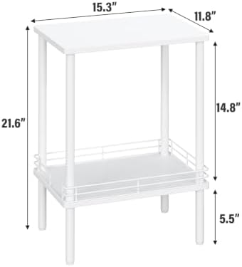 DGSANDGO Modern Small Side Table with Storage, 2-Tier White End Table