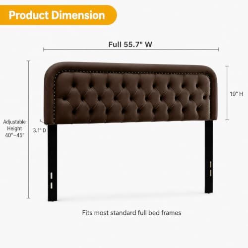 Tufted Upholstered Full Size Headboard only - Button Solid Wood HeadBoards with Adjustable Height - Modern Velvet Padded Bed Headboard - Easy Assembly - Nailhead, Taupe Brown