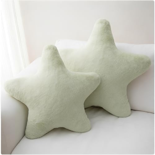Star Shaped Throw Pillows Set of 2,Cute Plush Decorative Pillows with Fluffy Faux Rabbit Fur, Soft Star Cushion for Sofa Couch Bed Living Room Bedroom Home Decor (Green, 15.7")