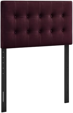 Modway Emily Twin Size Performance Velvet Headboard in Mulberry - Stain-Resistant Velvet Upholstery with Button Tufting and 7 Adjustable Height Positions