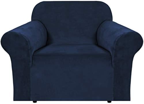 H.VERSAILTEX Stretch Velvet Armchair Cover Couch Covers 1 Cushion Chair Slipcover for Living Room Furniture Cover Crafted from Thick Comfy Rich Velour (Chair 31"-49", Navy)