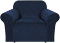 H.VERSAILTEX Stretch Velvet Armchair Cover Couch Covers 1 Cushion Chair Slipcover for Living Room Furniture Cover Crafted from Thick Comfy Rich Velour (Chair 31"-49", Navy)