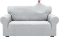 ZNSAYOTX 1 Piece Jacquard Couch Covers for 2 Cushion Couch High Stretch Loveseat Slipcover for Pets Dogs Anti Slip Love Seat Sofa Slipcover Furniture Protector (Medium, New Pattern Silver Grey)