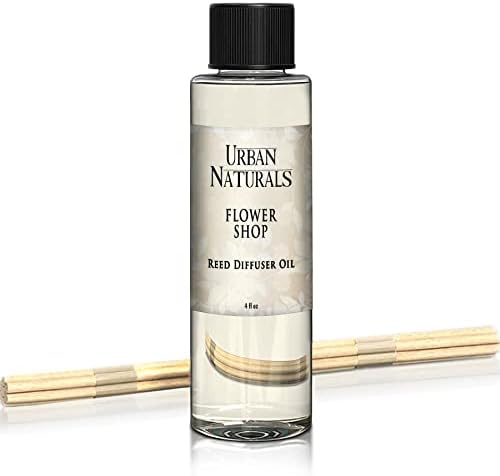 Urban Naturals Reed Diffuser Oil Refill Flower Shop, Violets, Daisies, Hyacinth, Rose Petals, 4 oz + Free Reed Sticks, Made in the USA