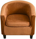 NILUOH Velvet Club Chair Slipcover 2 Piece Stretch Tub Chair Cover Round Barrel Chair Covers Non Slip Armchair Covers Couch Covers with Elastic Bottom for Bar Counter Living Room(Camel)