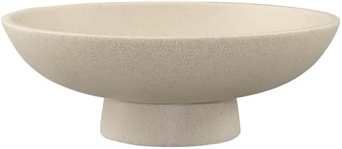 LIN CHUAN Modern Resin Pedestal Bowl – Large Fruit Bowl for Kitchen Counter, Catch All Bowl for Entryway Table, Stylish Key Bowl & Dining Centerpiece, Beige