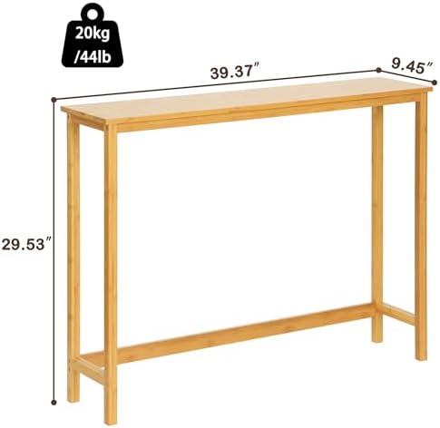 Bamboo Narrow Console Table, 39.4"(L) Wood Small Entryway Table, Accent Slim Hallway Tables, Thin Sofa Side Tables for Hallway, Living Room, Bedroom, Foyer, Burlywood