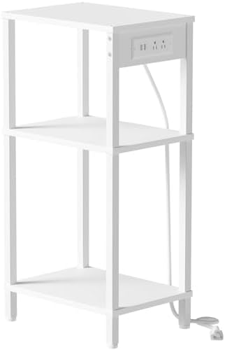 Tall Side Table with Charging Station, 30 Inch Tall End Tables Living Room