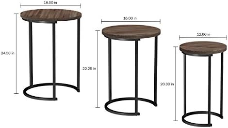 Lavish Home Round Nesting Tables Set of 6, Woodgrain-Look Top, Gray-Brown