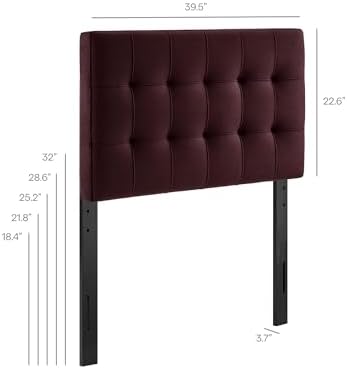 Modway Lily Twin Size Stain-Resistant Performance Velvet Headboard in Mulberry - Velvet Upholstery with Button Tufting and 4 Adjustable Height Positions